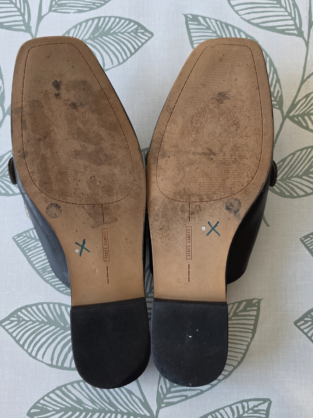 Vince Camuto Black Leather Slip-On Loafers/Mules with Gold Buckle Size 10 - Picture 4 of 5